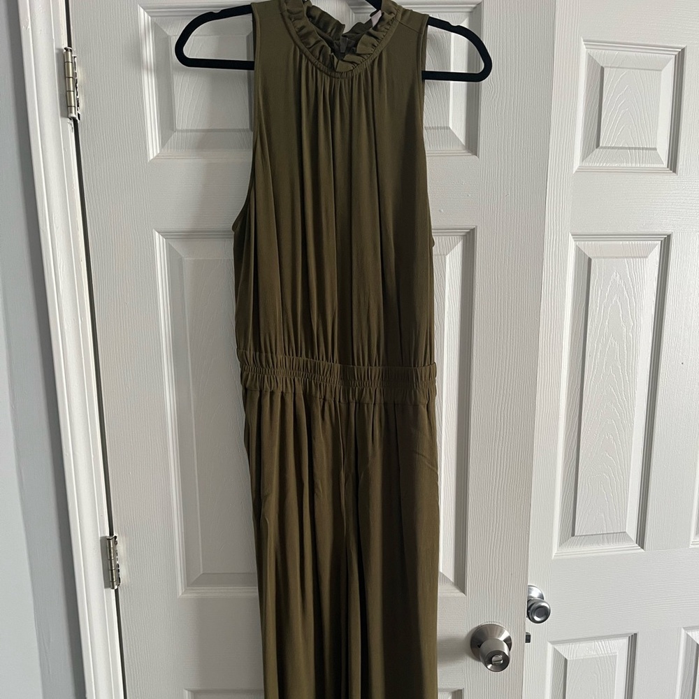 Chelsea28 Olive Green Ruffle Neck Jumpsuit